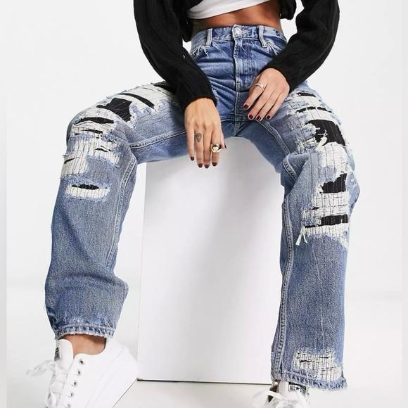 Free People Mccoy destroyed boyfriend jeans in blue - Picture 1 of 8